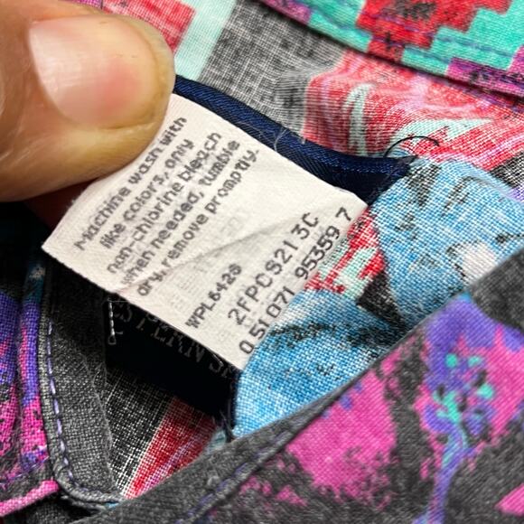 Vintage Wrangler Men Aztec Flower Short Sleeve Shirt Size Large Western Retro - Picture 4 of 10